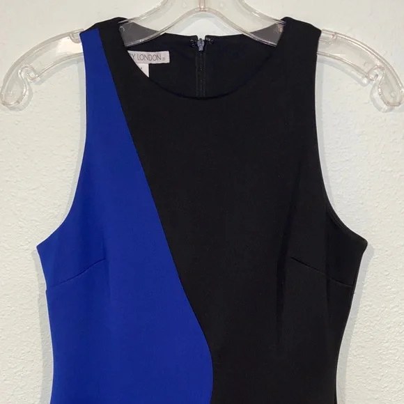 Maggy London Asymmetrical Midi Dress in Black and Blue - Picture 5 of 6